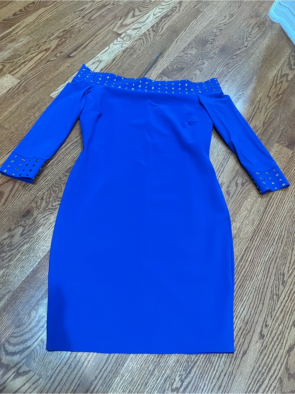 Chiara Boni La Petite Robe Royal Blue Studded Off-Shoulder Dress